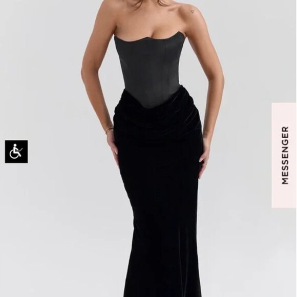 PERSEPHONE BLACK VELVET STRAPLESS DRESS - Picture 3 of 5